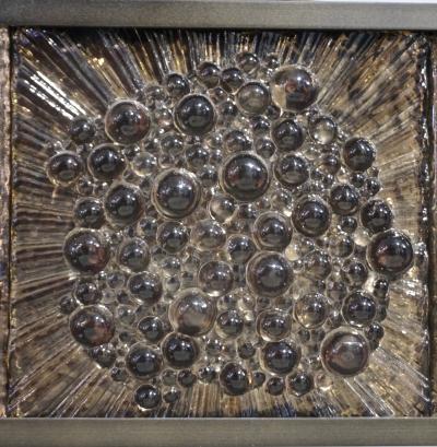 Bespoke Italian Smoked Amber Mirrored Murano Glass Geometric Bronze Tile Mirror