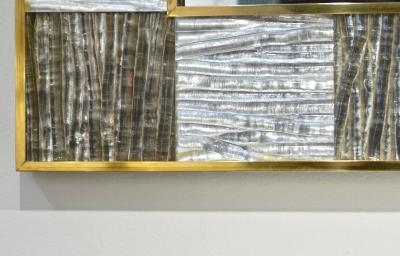 Bespoke Italian Square Silver Leaf Smoked Crystal Murano Glass Brass Tile Mirror
