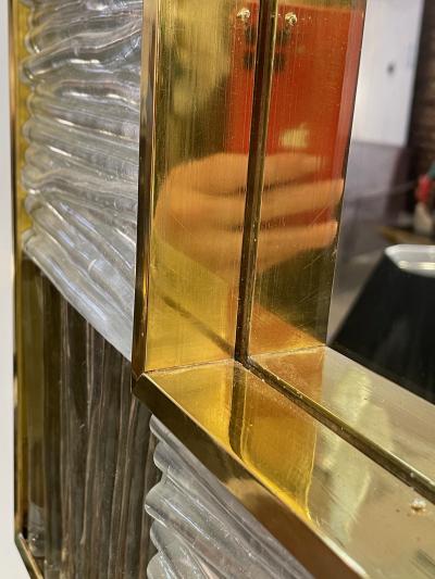 Bespoke Italian Square Silver Leaf Smoked Crystal Murano Glass Brass Tile Mirror