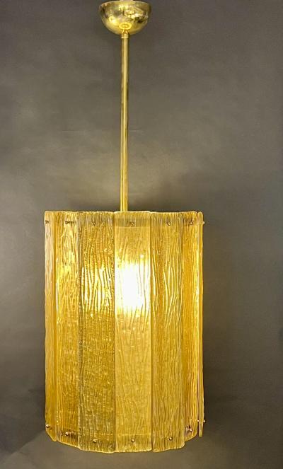 Bespoke Modern Art Deco Italian Gold Murano Glass Brass Lantern Chandelier