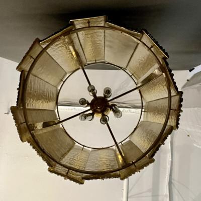 Bespoke Modern Art Deco Italian Gold Murano Glass Brass Lantern Chandelier