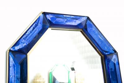 Bespoke Octagonal Cobalt Blue Murano Glass and Brass Mirror