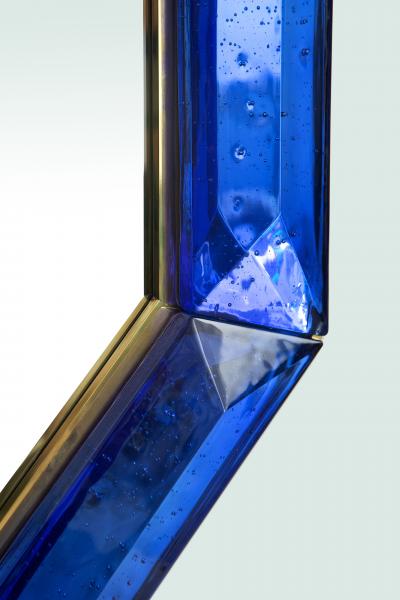 Bespoke Octagonal Cobalt Blue Murano Glass and Brass Mirror
