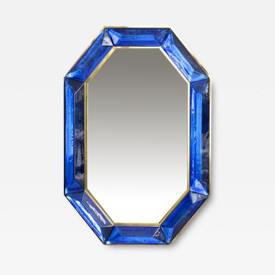 Bespoke Octagonal Cobalt Blue Murano Glass and Brass Mirror