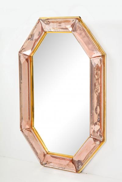 Bespoke Octagonal Pink Murano Glass and Brass Mirror