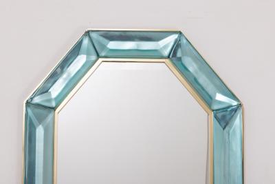 Bespoke Octagonal Tiffany Blue Murano Glass and Brass Mirror
