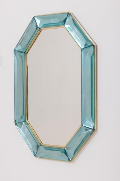 Bespoke Octagonal Tiffany Blue Murano Glass and Brass Mirror