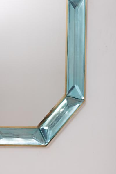 Bespoke Octagonal Tiffany Blue Murano Glass and Brass Mirror