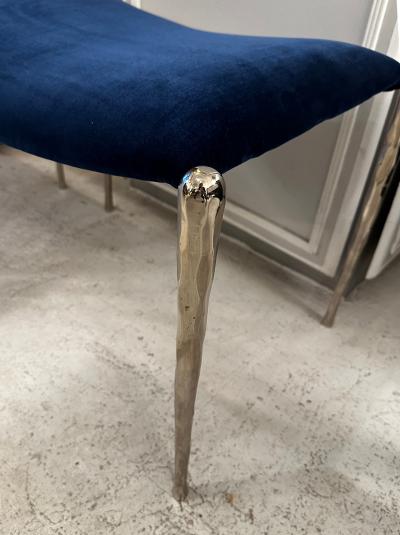 Bespoke Pair of Nickel Plated Bronze Benches Upholstered in Velvet