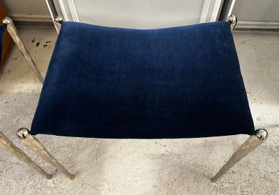 Bespoke Pair of Nickel Plated Bronze Benches Upholstered in Velvet