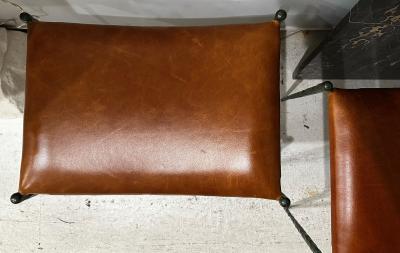 Bespoke Pair of Patinated Bronze Benches Upholstered in Leather