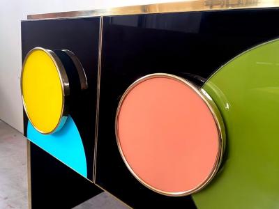 Bespoke Pop Art Italian Black Yellow Pink Multicolor Modern Credenza Sideboard