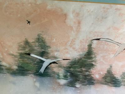 Betty Brown Raby CHINESE BRUSHSTROKE WATERCOLOR OF EGRETS IN MIST PAINTED BY BETTY BROWN RABY