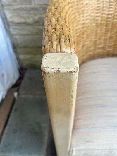 Betty Cobonpue Fabulous Coastal Modern Pair Betty Cobonpue Barrel Back Wicker Lounge Chairs