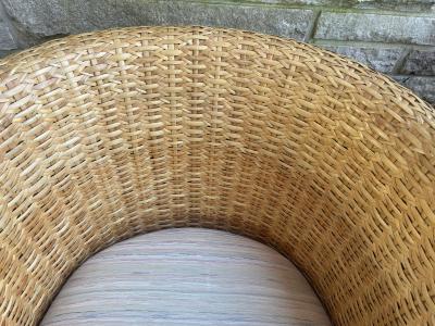 Betty Cobonpue Fabulous Coastal Modern Pair Betty Cobonpue Barrel Back Wicker Lounge Chairs