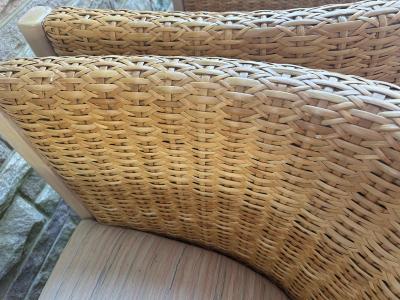 Betty Cobonpue Fabulous Coastal Modern Pair Betty Cobonpue Barrel Back Wicker Lounge Chairs