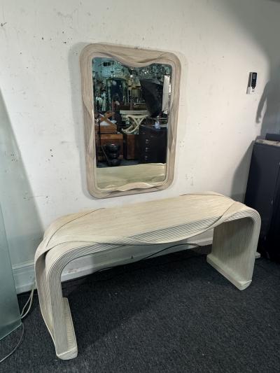 Betty Cobonpue ORGANIC MODERNIST PENCIL REED BAMBOO MIRROR AND MATCHING CONSOLE
