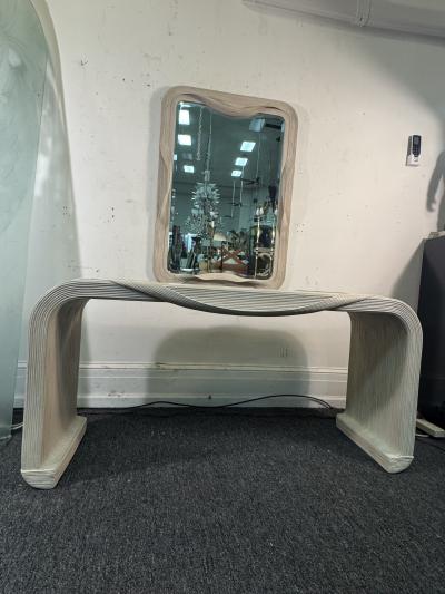 Betty Cobonpue ORGANIC MODERNIST PENCIL REED BAMBOO MIRROR AND MATCHING CONSOLE