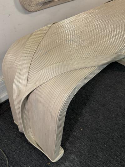 Betty Cobonpue ORGANIC MODERNIST PENCIL REED BAMBOO MIRROR AND MATCHING CONSOLE