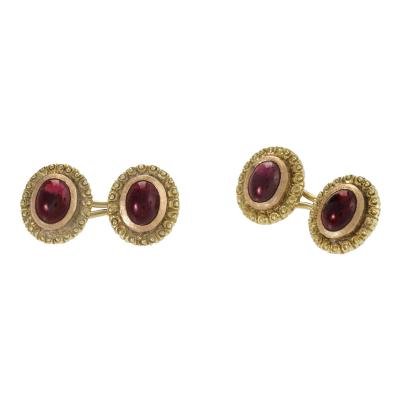 Bi color Gold and Cabochon Garnet Cuff Links