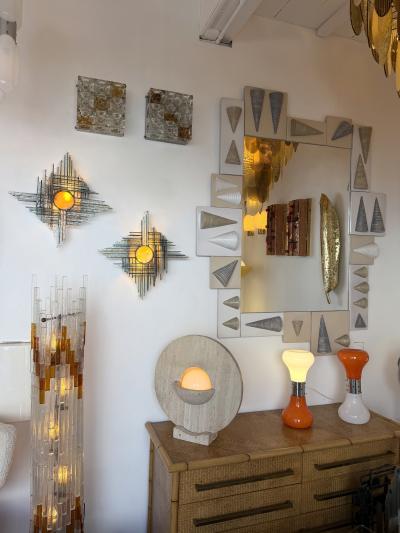 Biancardi Jordan Hammered Glass Silver Iron Star Sconce by Biancardi Italy 1970s
