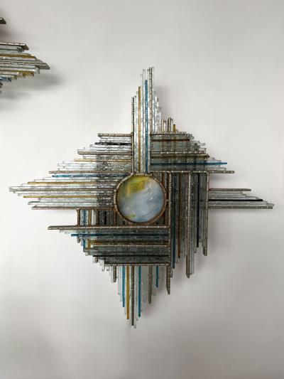 Biancardi Jordan Hammered Glass Silver Iron Star Sconce by Biancardi Italy 1970s