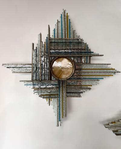 Biancardi Jordan Hammered Glass Silver Iron Star Sconce by Biancardi Italy 1970s