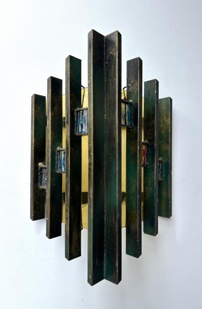 Biancardi Jordan Pair of Hammered Glass Gilt Iron Sconces by Biancardi Italy 1970s