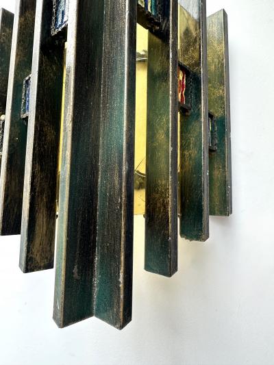 Biancardi Jordan Pair of Hammered Glass Gilt Iron Sconces by Biancardi Italy 1970s