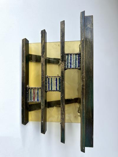 Biancardi Jordan Pair of Hammered Glass Gilt Iron Sconces by Biancardi Italy 1970s