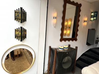 Biancardi Jordan Pair of Hammered Glass Gilt Iron Sconces by Biancardi Italy 1970s