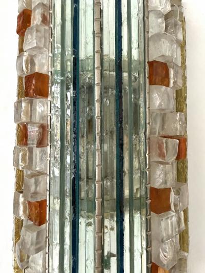 Biancardi Jordan Pair of Hammered Glass Silver Iron Sconces by Biancardi Italy 1970s