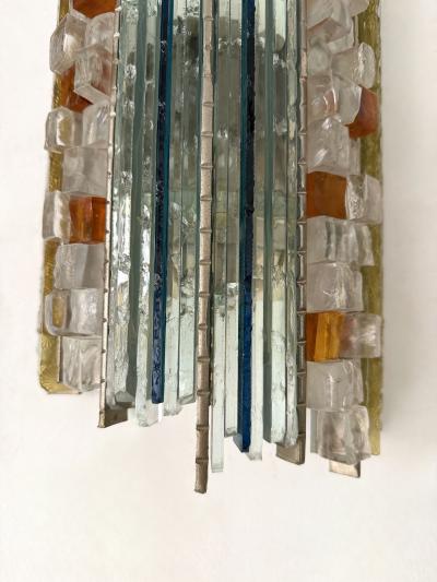 Biancardi Jordan Pair of Hammered Glass Silver Iron Sconces by Biancardi Italy 1970s