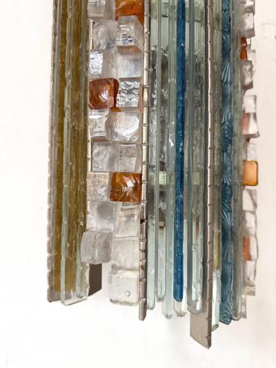 Biancardi Jordan Pair of Hammered Glass Silver Iron Sconces by Biancardi Italy 1970s