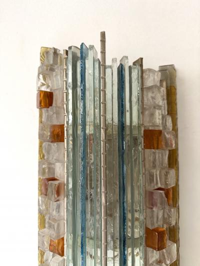 Biancardi Jordan Pair of Hammered Glass Silver Iron Sconces by Biancardi Italy 1970s