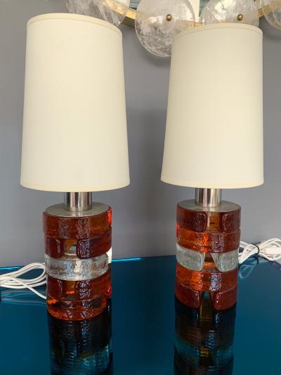 Biancardi Jordan Pair of Pressed Glass and metal Lamps by Biancardi Italy 1970s
