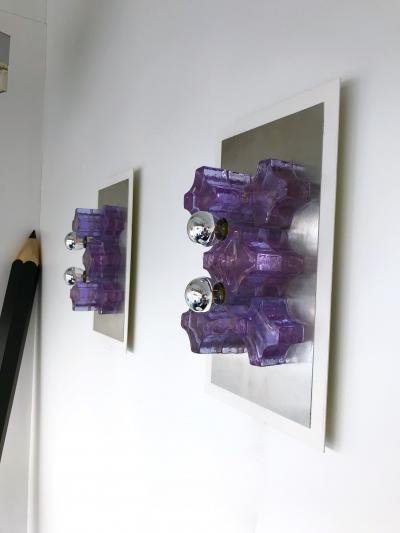 Biancardi Jordan Pair of Sconces Pressed Glass by Biancardi and Jordan Arte Italy 1970