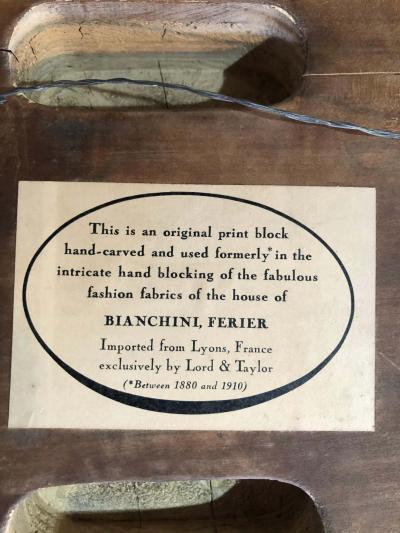Bianchini Ferier French Fabric House Hand Carved Wood Block