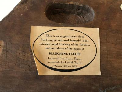 Bianchini Frerier French Fabric House Hand Carved Wood Block