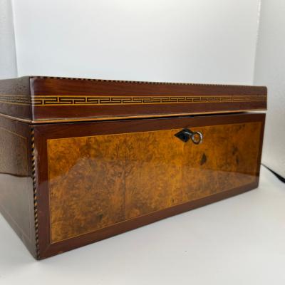 Biedermeier Box Mahogany Burlwood Oak Inlays South Germany circa 1840