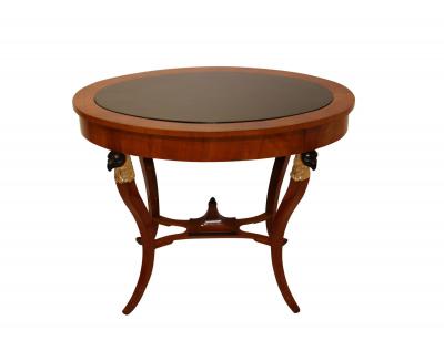 Biedermeier Center Table Cherry Veneer Ebonized Gold Leaf Austria circa 1820