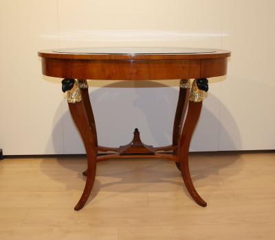 Biedermeier Center Table Cherry Veneer Ebonized Gold Leaf Austria circa 1820