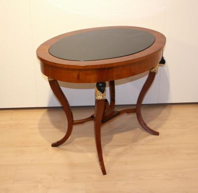 Biedermeier Center Table Cherry Veneer Ebonized Gold Leaf Austria circa 1820