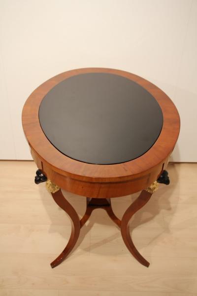 Biedermeier Center Table Cherry Veneer Ebonized Gold Leaf Austria circa 1820