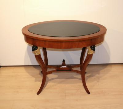 Biedermeier Center Table Cherry Veneer Ebonized Gold Leaf Austria circa 1820