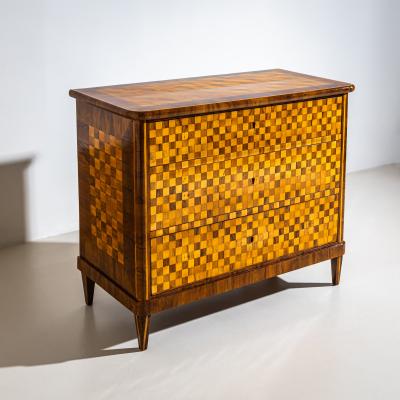 Biedermeier Chest of Drawers with Checkerboard Veneer Pattern Germany