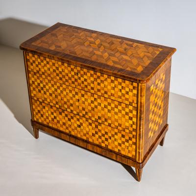 Biedermeier Chest of Drawers with Checkerboard Veneer Pattern Germany