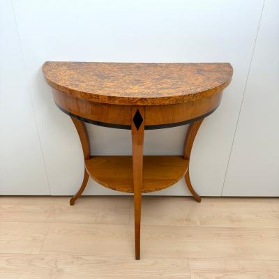 Biedermeier Demi Lune Console Cherrywood Birch Burl Franconia circa 1830