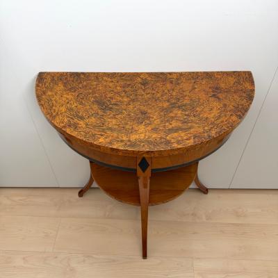 Biedermeier Demi Lune Console Cherrywood Birch Burl Franconia circa 1830