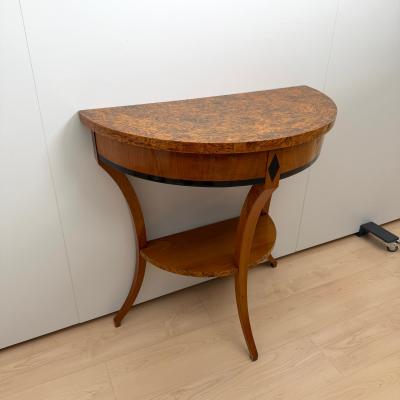 Biedermeier Demi Lune Console Cherrywood Birch Burl Franconia circa 1830